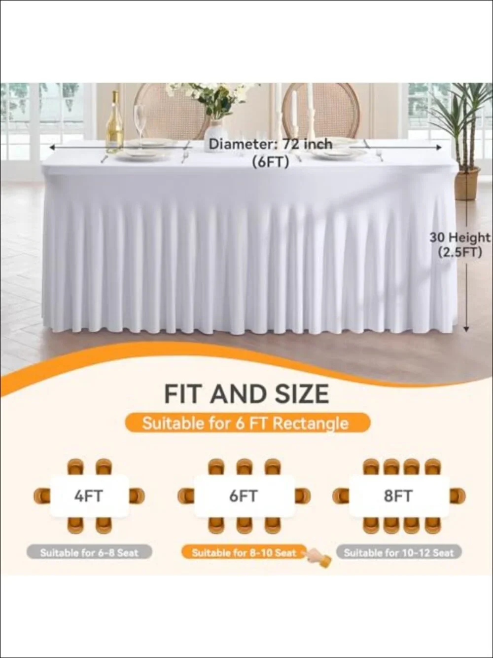 Spandex Tablecloth 6FT Rectangular Wrinkle-Free 4 Pack Table Covers